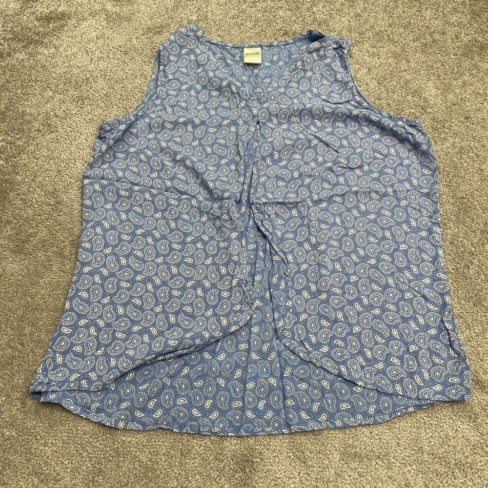 Blair Paisley Sleeveless Blouse Womens Large Blue White V-Neck Rayon Casual Top